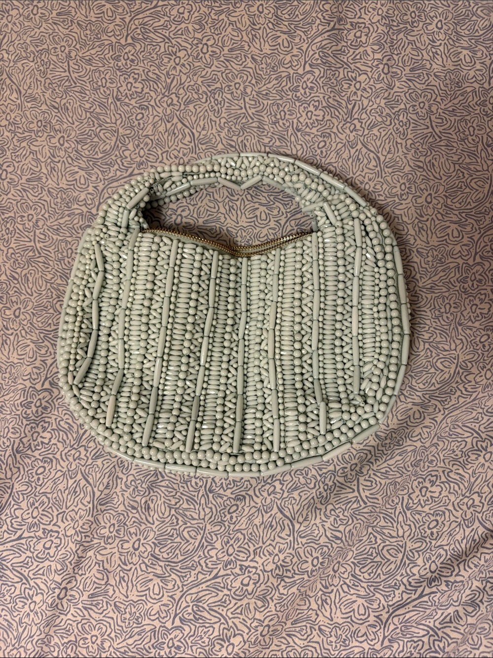 Beaded Crescent Handle Bag in Light Green